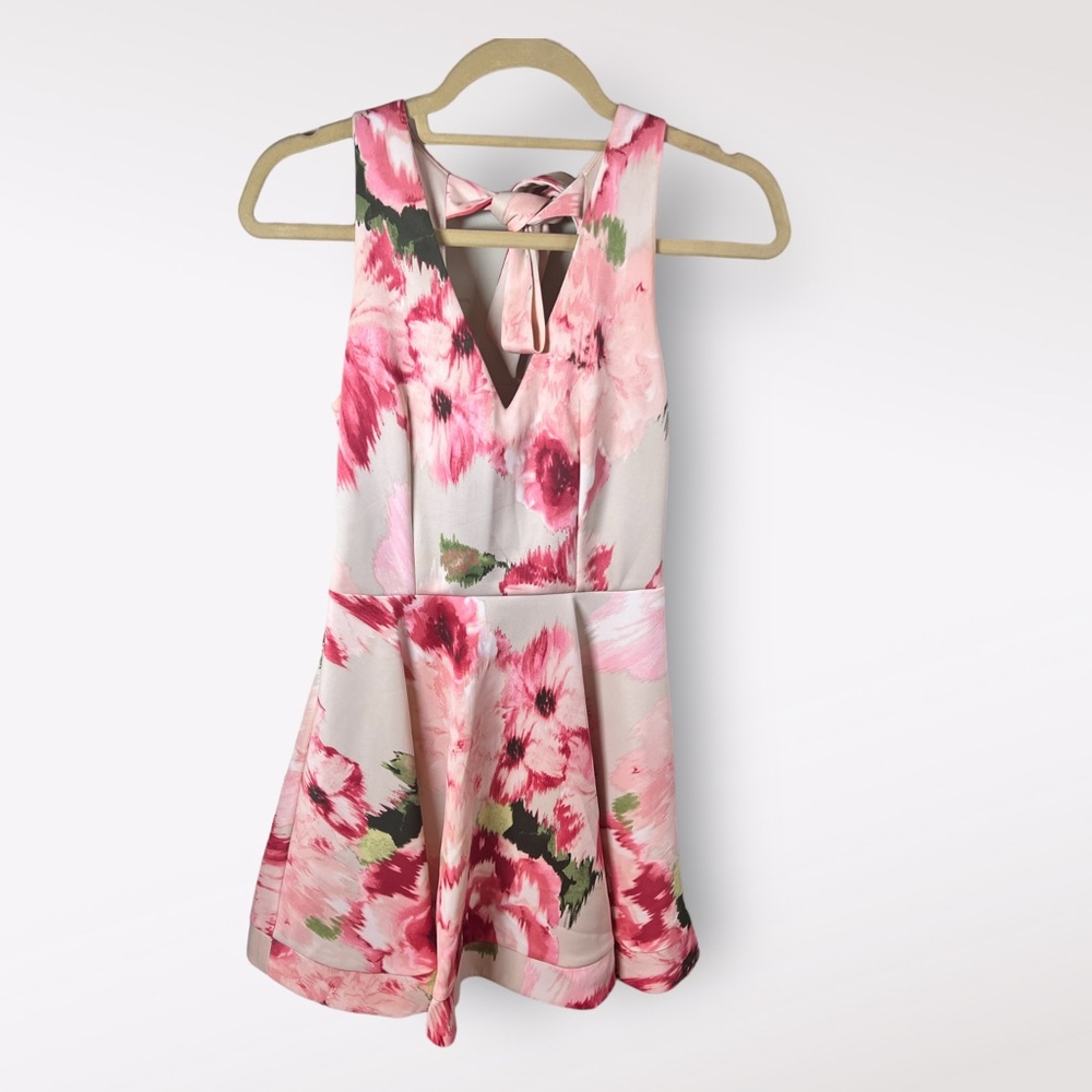 B. Darlin Women’s Dress Mini Floral Sz 7/8 Pink Green Abstract Sleeveless
